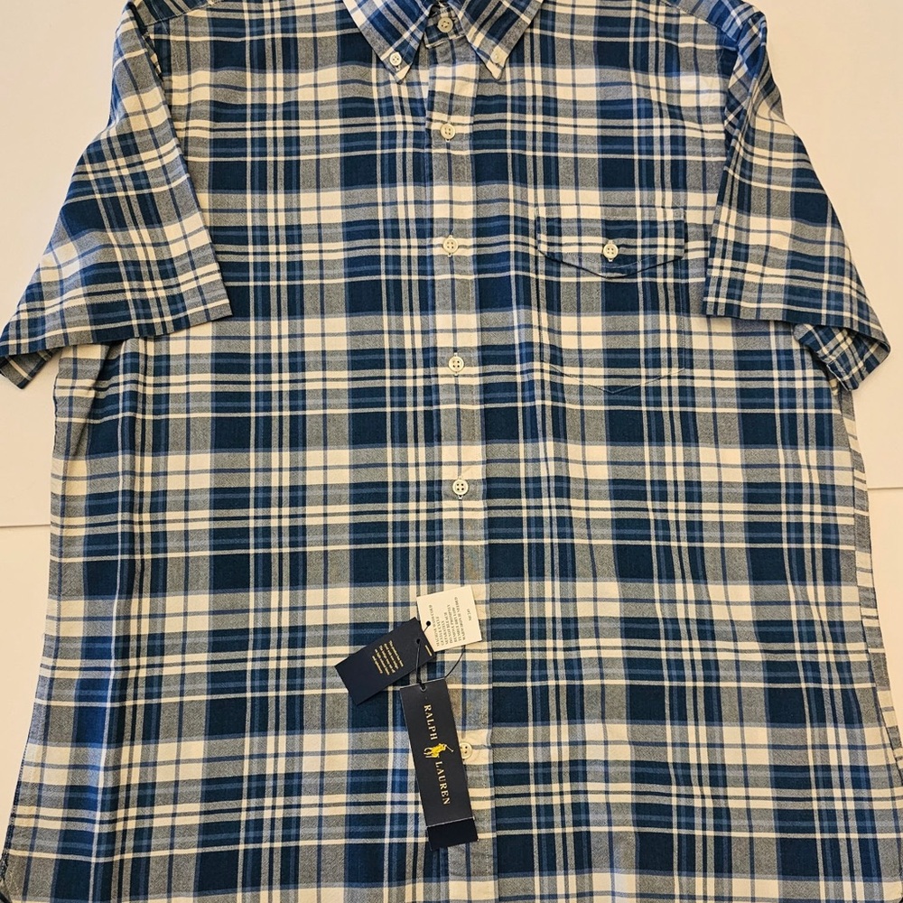 Ralph Lauren Navy and White Plaid Men's Shirt
